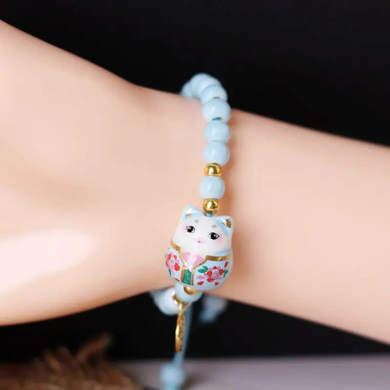 b03 Chinese Style Cute Ceramic Fortune Cat Fu Bracelet Originality Fortune Wish Men Women Red String Bracelet Fashion Jewelry Qme blue China Mainland