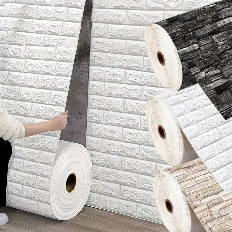 Waterproof Anti Stain Retro 3D Brick Wall Sticker 70cmx1m Self Adhesive Wallpaper Bedroom Living Indoor Household Wall Art Decor Qme