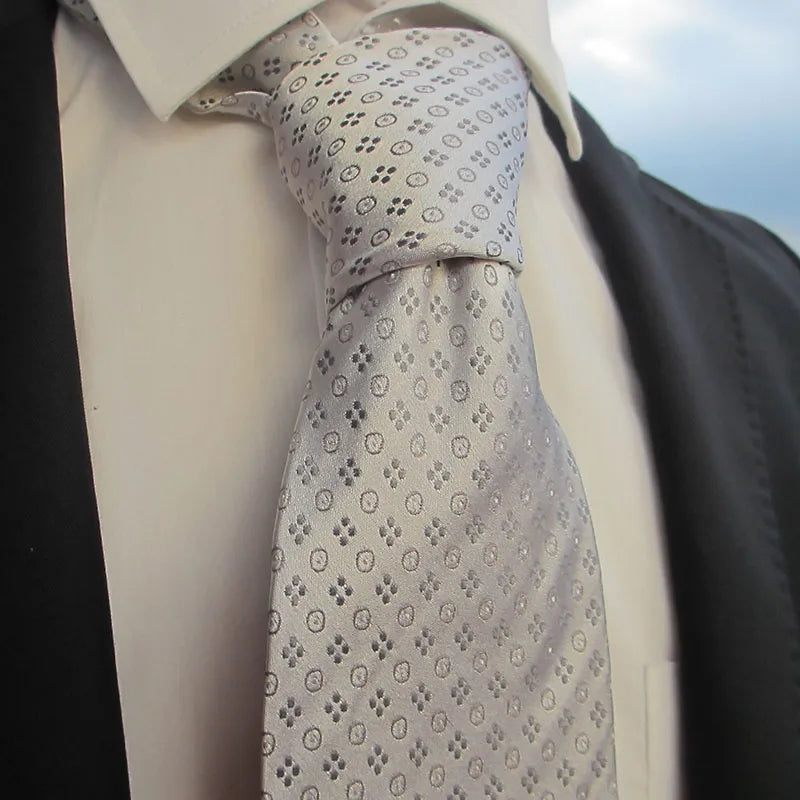 Silk Men Tie Sliver Plaid Solid Grey Wide Luxury Wedding Prom Qme RT8