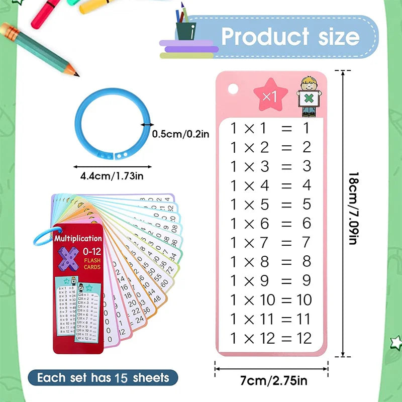 0-12 Multiplication Charts Times Table Cards Self Check Math Learning Qme