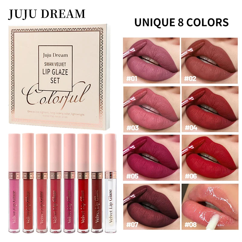 8 Colors Matte Lip Gloss One Swipe Pigment Long Lasting Non-stick Cup Qme