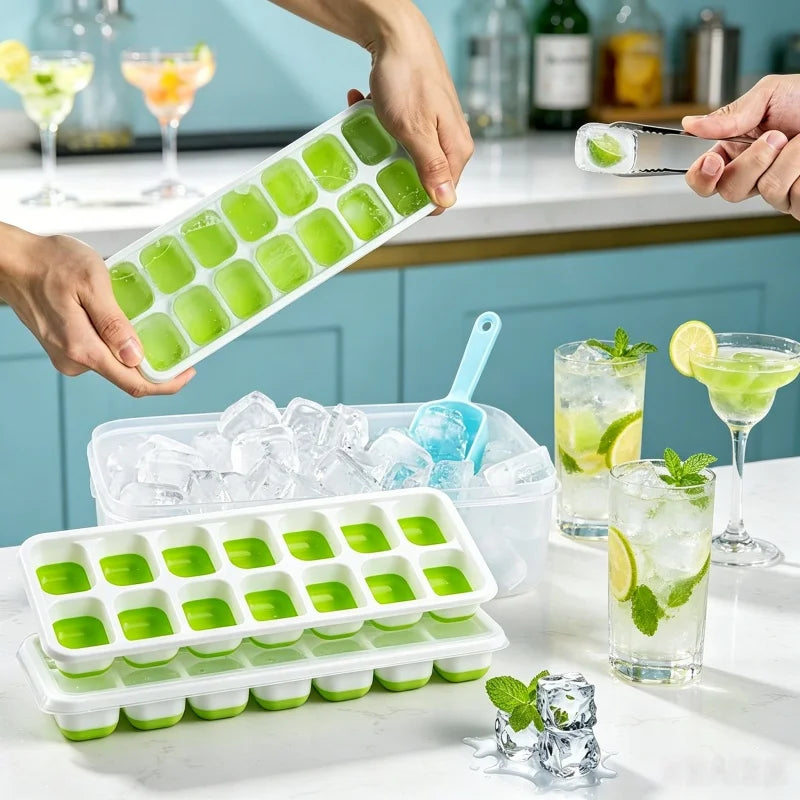 14 Grid Square Silicone Ice Cube Mold with Lid Household Homemade Frozen Ice Tool Cocktail Frozen Ice Mold Qme