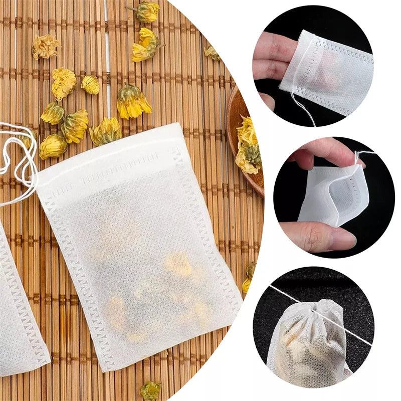 Non-woven Tea Bags Disposable Teabags Drawstring Sealing Coffee Spice Qme White one size