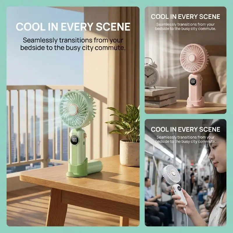 Portable Handheld Mini Fan Foldable Neck Hanging Fans 5 Speed USB Qme