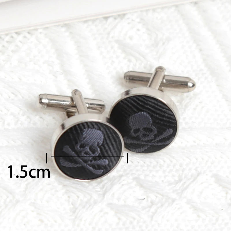 Black Slim Skull Ties Men Women Necktie Pocket Square Cufflinks Qme D