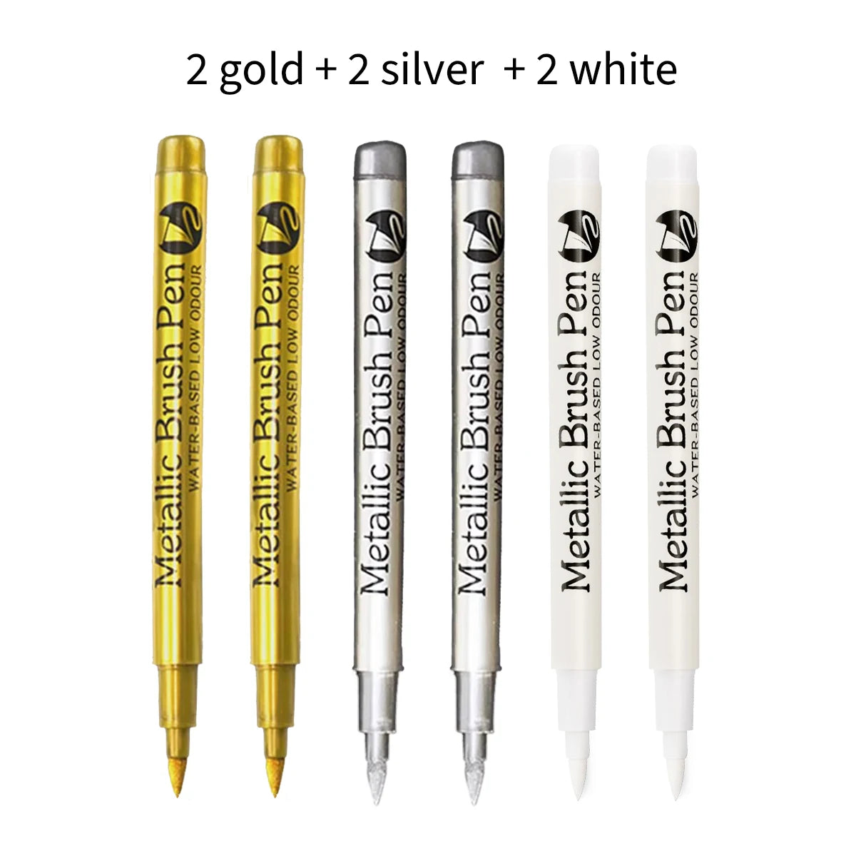 Brush Metallic Marker Pens White/Gold/Silver/Copper Color Permanent Art Marker For Crafts Scrapbooking Stationery Supplies Qme 6 Mix Set
