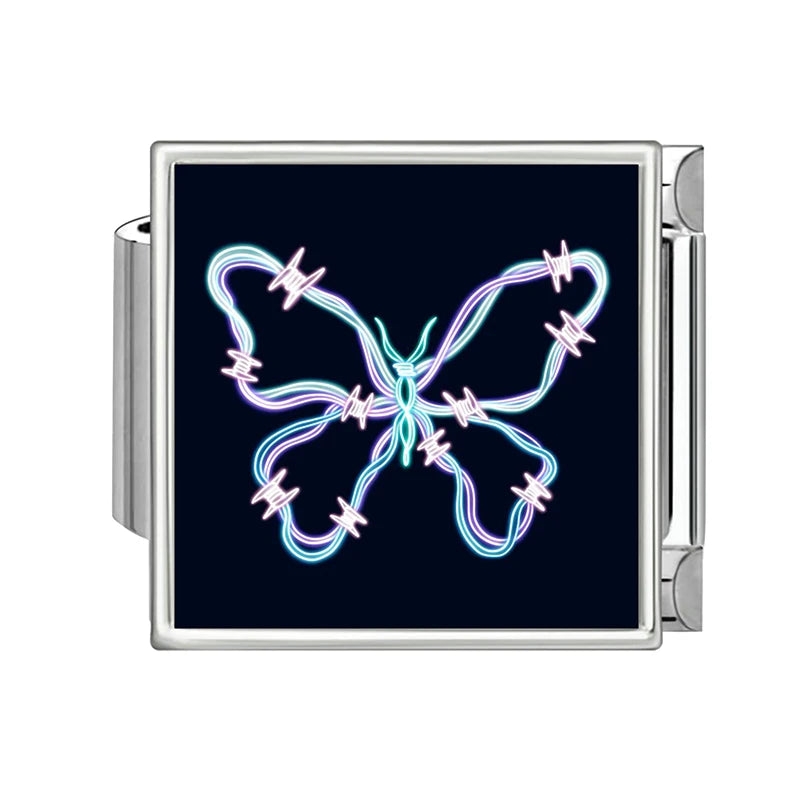 Fashion Red Apple Butterfly Black Blue Charm Bracelet Fit 9mm Bracelet Stainless Steel Italian Links Making DIYJewelry Wholesale Qme Style 3