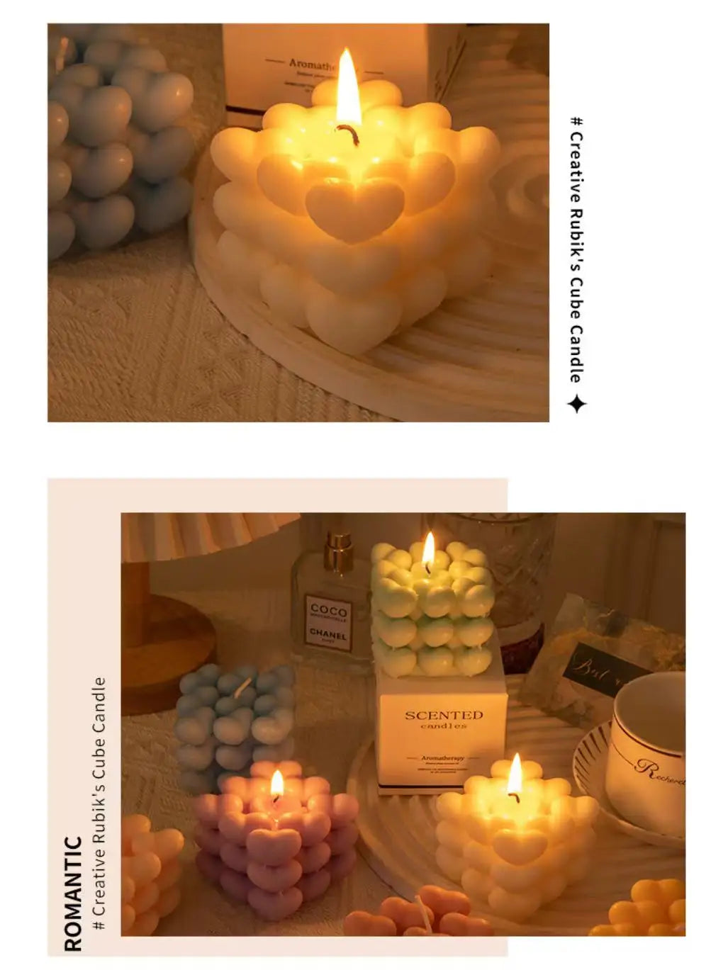 Romantic Heart Cube Fragrance Candle Lovely Bubble Aroma Room Qme