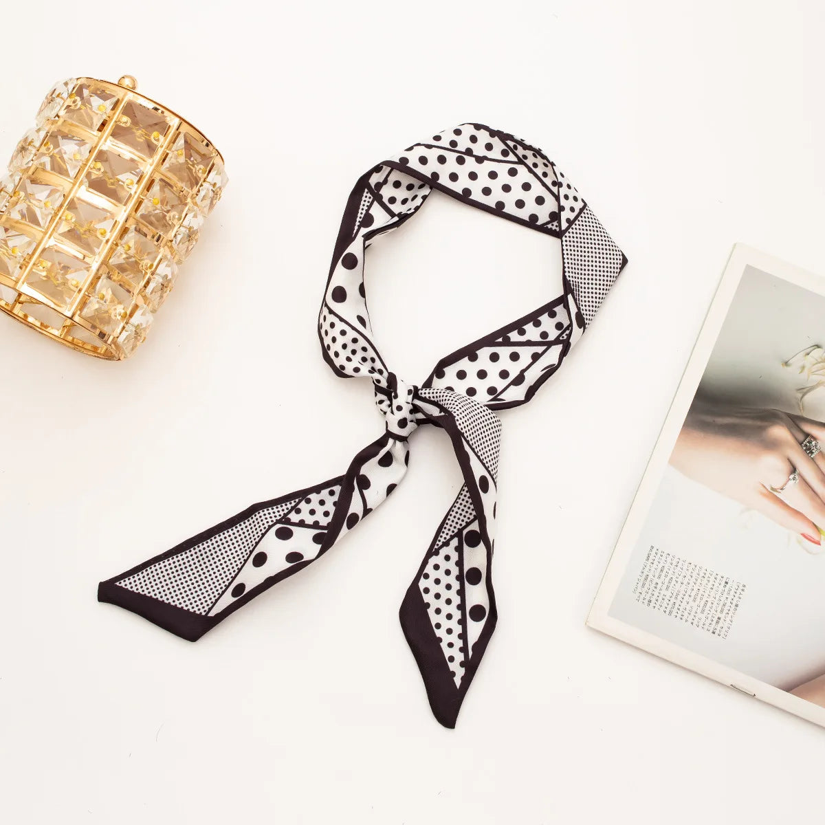 Skinny Scarf Hair Small Women Simple Handle Ribbon Fashion Printing Qme Blue
