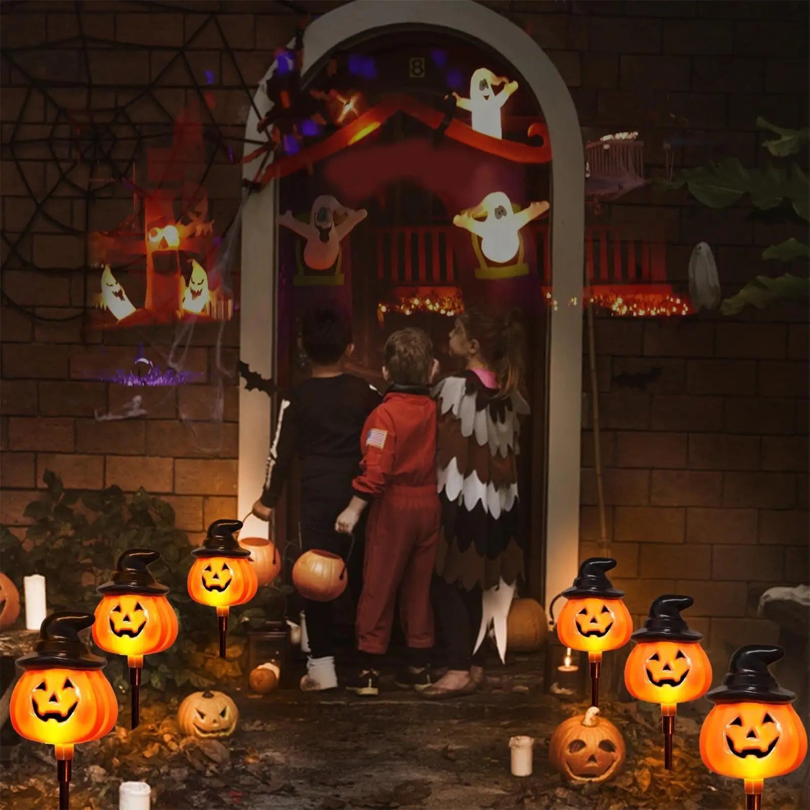 Halloween Solar Stake Lights Outdoor 5 Pumpkin Waterproof Yard Lamps Qme