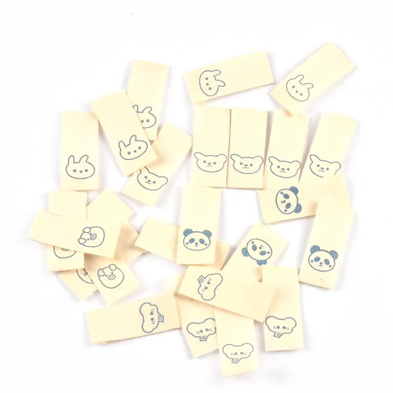 50pcs Elephant/Panda/Piggy Cartoon Labels For Kids Clothing Sewing Accessories DIY Hats Bags Crafts Supplies Cotton Woven Tags Qme