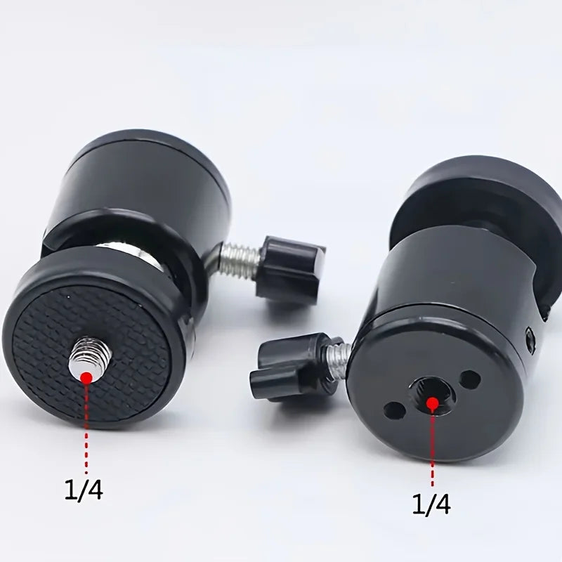 Mini Metal Ball Head Tripod Mount Adapter, 1/4 Inch Screw Swivel Ballhead for DSLR Camera Ring Light Phone Live Streaming Stand Qme