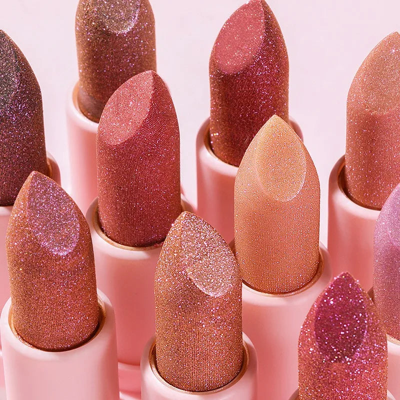 Shiny Pearl Diamond Lipstick 10 Colors Metallic Matte Lip Gloss Long Lasting Waterproof Moisturising Lip Tint Beauty Cosmetic Qme