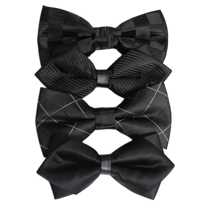 Mens Ties Solid Black Bowtie Men British Double-layered Bowknot Qme
