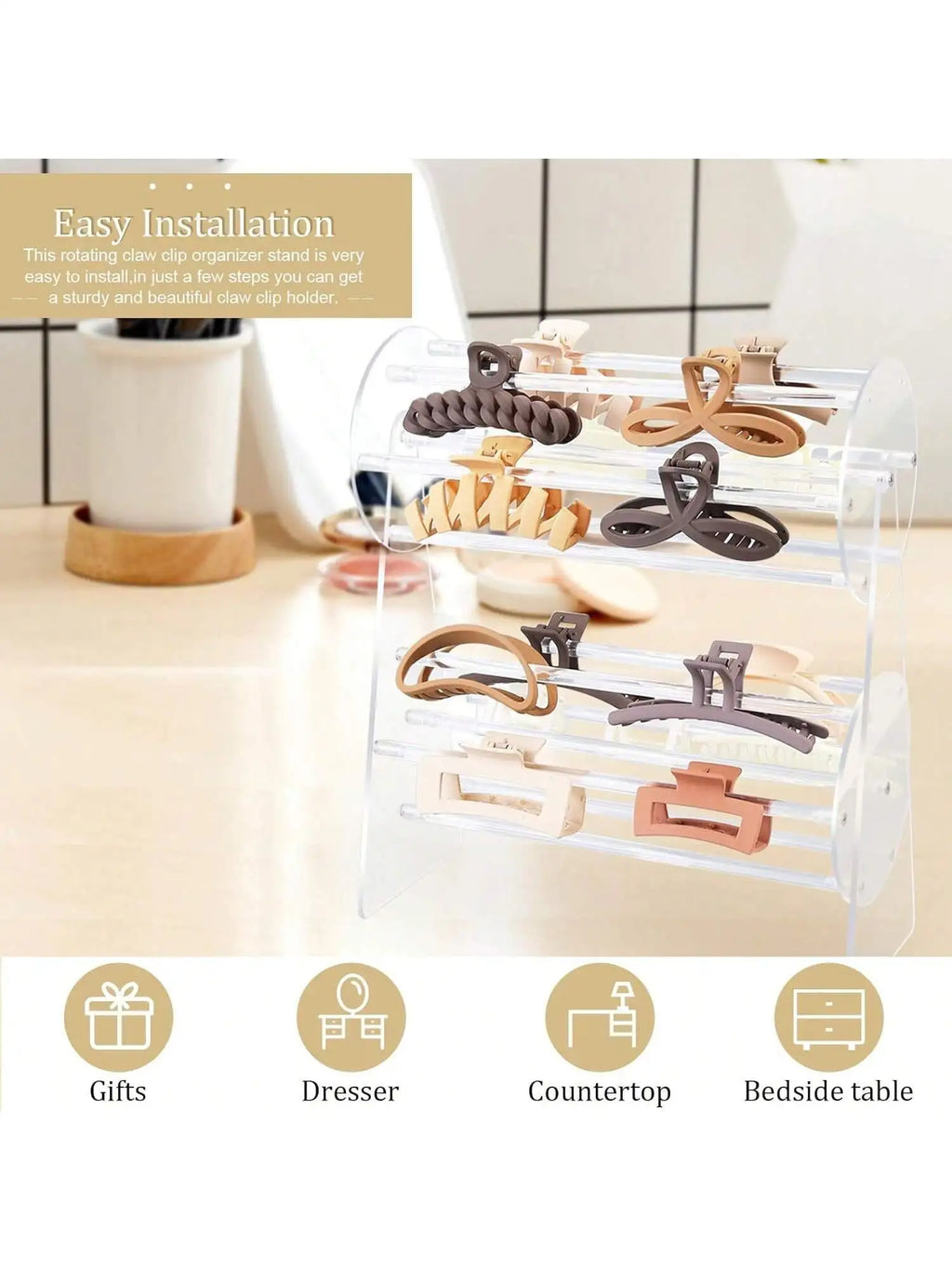 Acrylic Claw Clip Storage Rack 360 Degree Rotating Holder Hair Box Qme