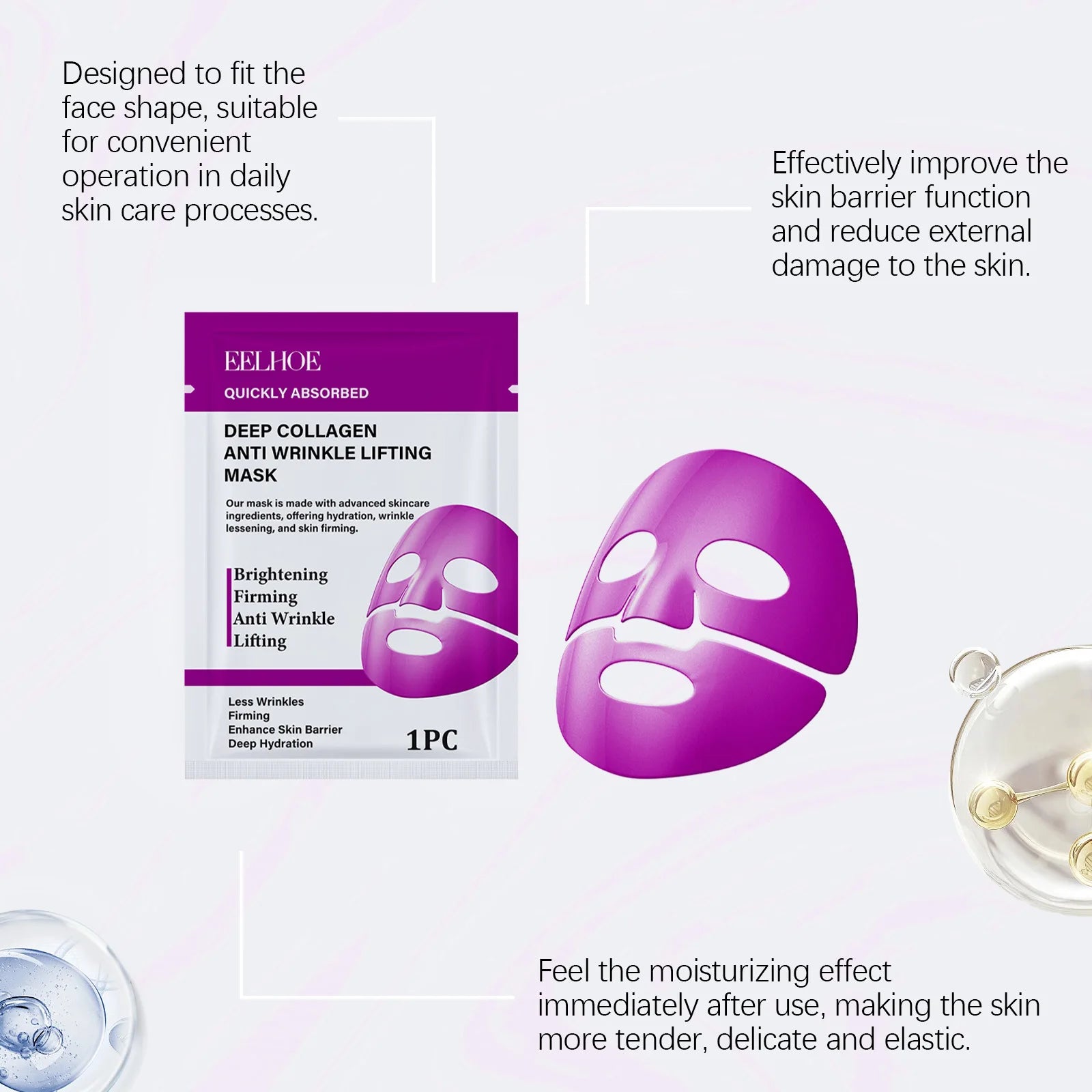 Collagen Faded Wrinkle Facial Mask Relief Sensitive Skin Reduce Fine Lines Firm Skin Whitening Moisturizing Lifting Skincare Mas Qme