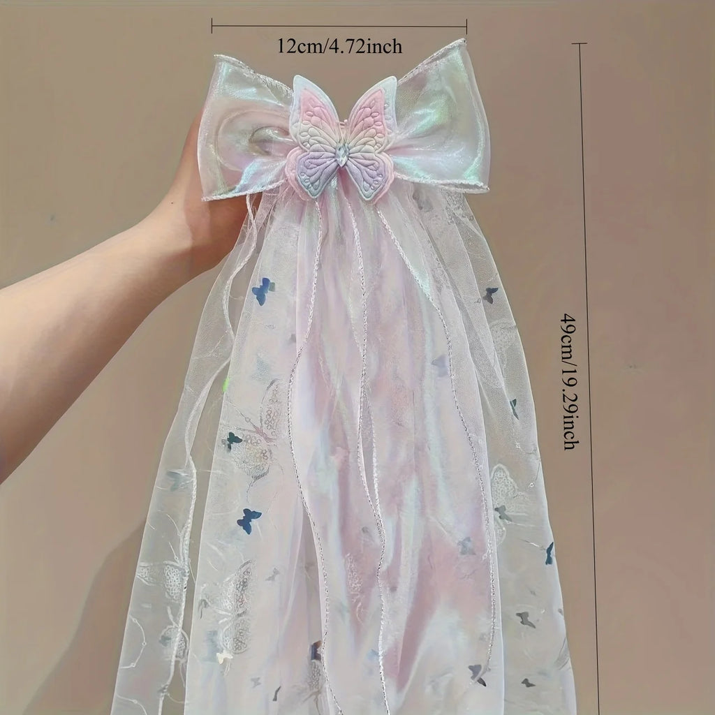 [Butterfly Hair Clip] Angel-Inspired Iridescent Butterfly Hair Clip with Delicate Veil - Elegant Accessory for Women Qme