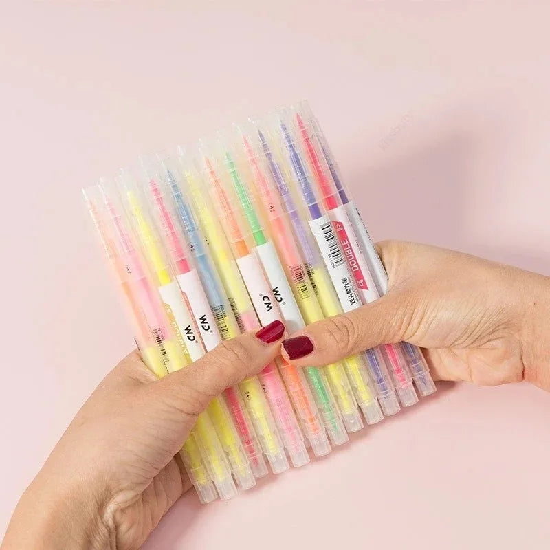 3/6Pcs/Set Double Head Fluorescent Highlighter Pen Markers Pastel Drawing Pen for Student School Office Supplies Cute Stationery Qme