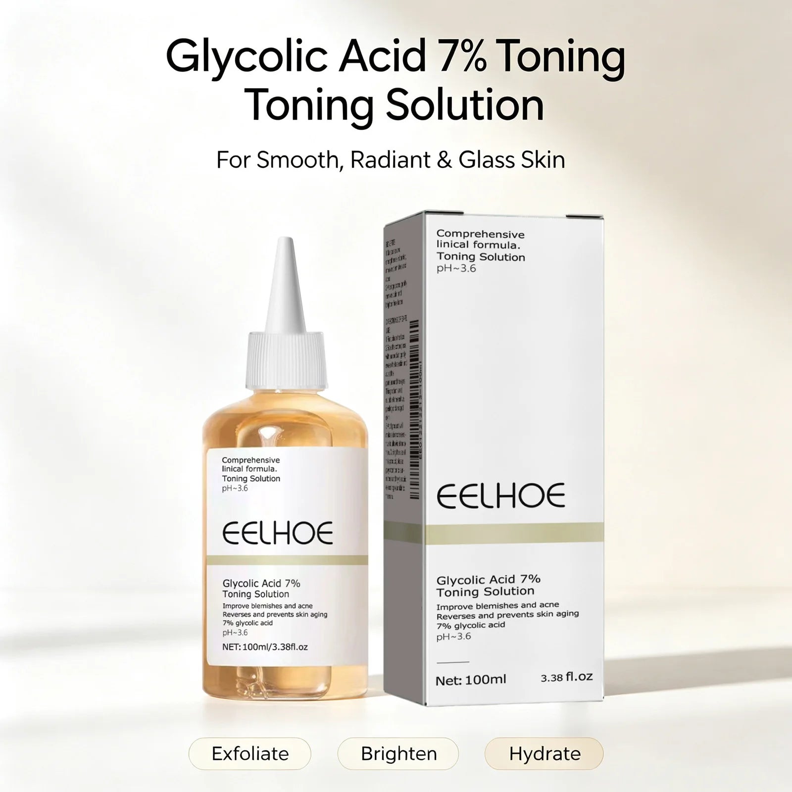 Glycolic Acid 7% Exfoliating Toner Brightening Smoothing Daily Toner Even-Looking Skin Tone Daily Skincare Moisturize Skin Qme Default Title