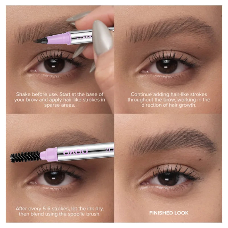 Waterproof Eyebrow Pen, Microblading Pencil With 4 Split Head For Natural Looking Brows Makeup, Eyeliner + Precise Filling Qme