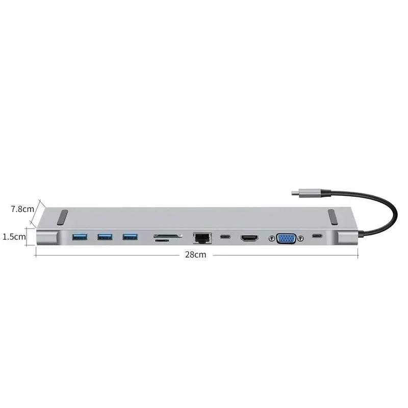 11 In 1 USB C HUB Type C Docking Station Ethernet Network USB 3.0 Adapter Cables PD 100W Splitter Qme