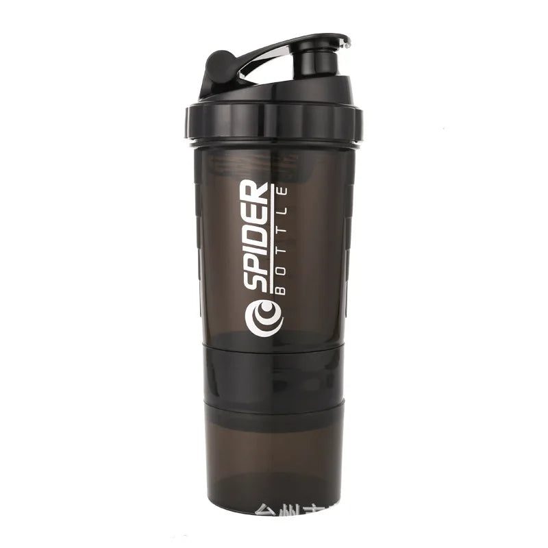 Printed Plastic Shaker Bottle Fitness Protein Milkshake Mix Cup Qme black
