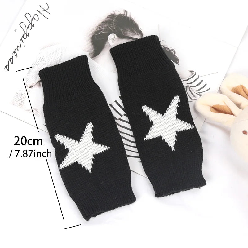 Knitted Black Punk Fingerless Gloves Ins Fashion Y2K Cuff Women Men Glove Elbow Cool Stretch Winter Arm Warmer Mitten Guantes Qme