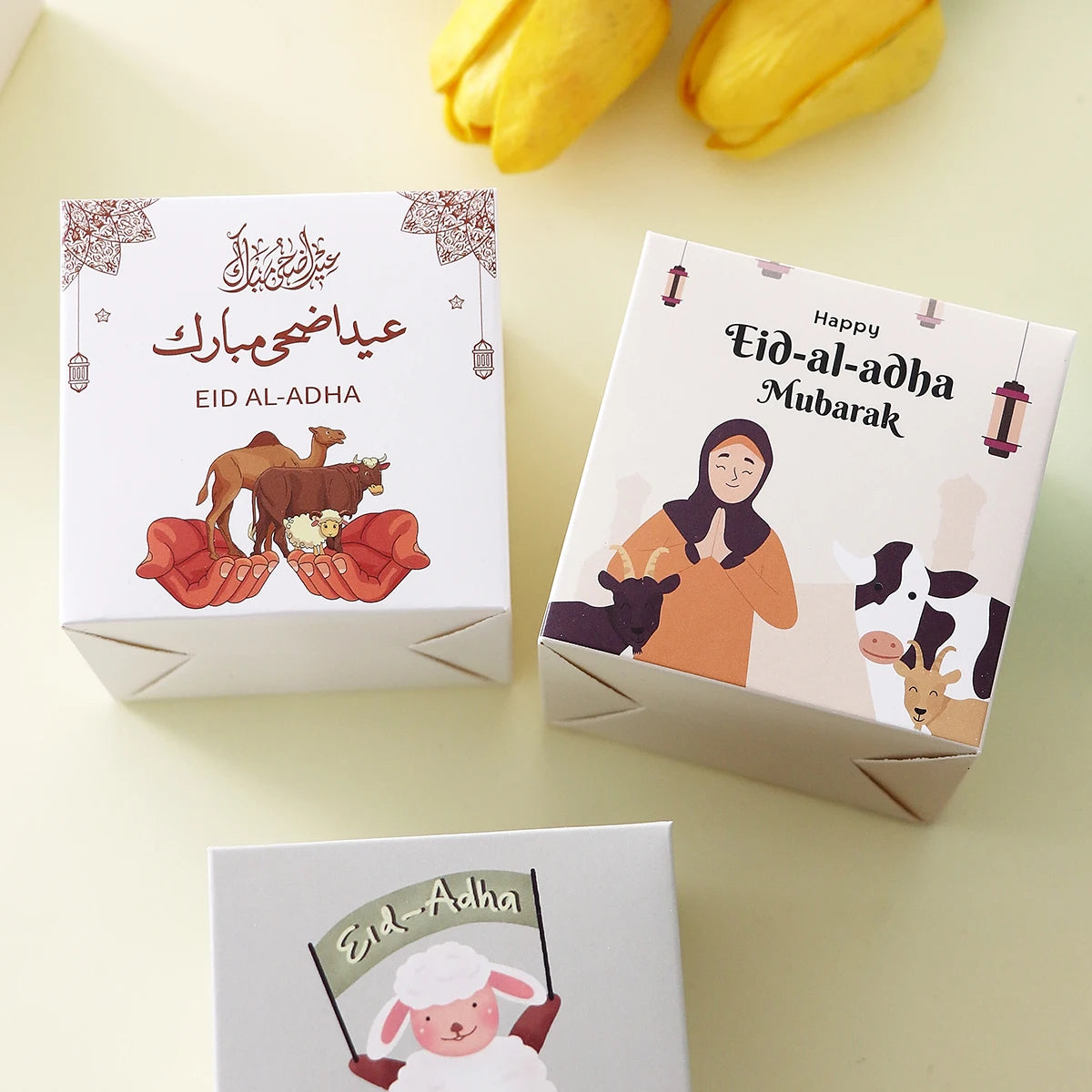 12-Piece Eid Al Adha Gift Boxes - Mini Candy and Snack Gift Bags - Cute Sheep and Balloon Designs - Festive Celebration Party Supplies - Perfect for Chocolates, Small Gifts, and Eid Al Adha Decorations Qme