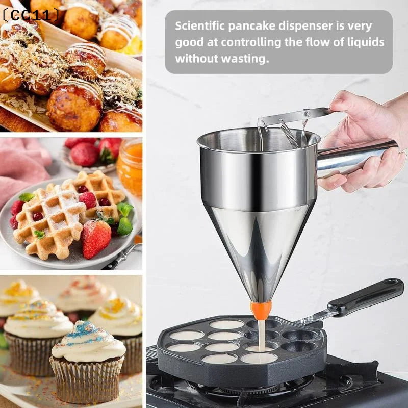 Stainless Steel Funnel Dispenser Rack Cupcake Pancake Batter Maker Qme
