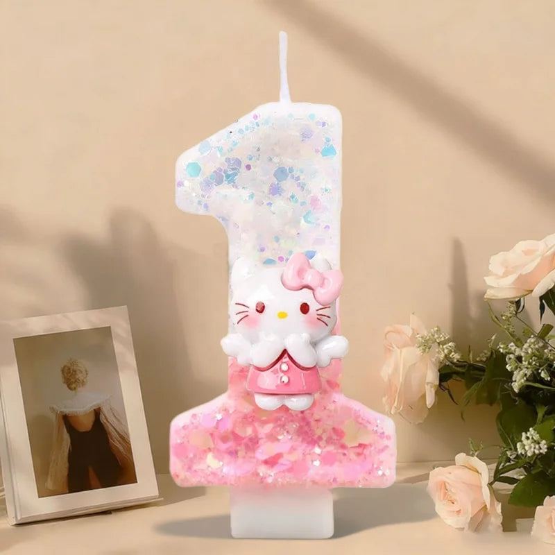 Hello Kitty Birthday Candles Cute Pink Cake Decorative Number Candles Mood Lighting Qme