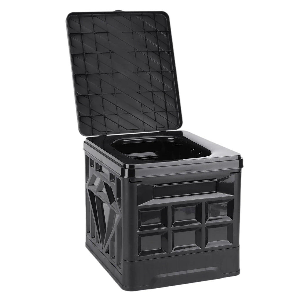 Folding Collapsible Toilet for Adults & Kids Emergency Toilet with Lid & Reusable for Camping Travel Outdoor Car RV & Emergency Qme black