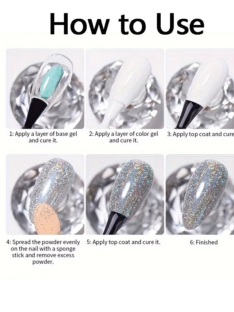 6 Jars Chrome Nail Powder Magic White Pearl Mirror Effect Silver Qme