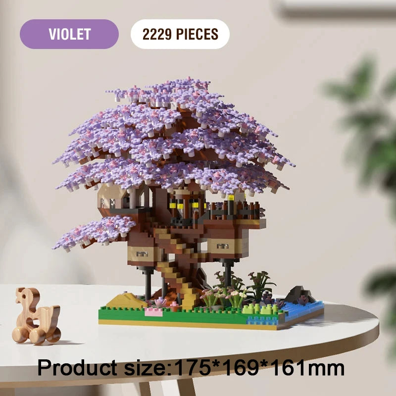 DIY Sakura Tree Building Blocks Set Diy Cherry Blossom Bricks with Light Treehouse Model Ornament Romantic Gift for Girl Friend Qme Big Purple-Opp