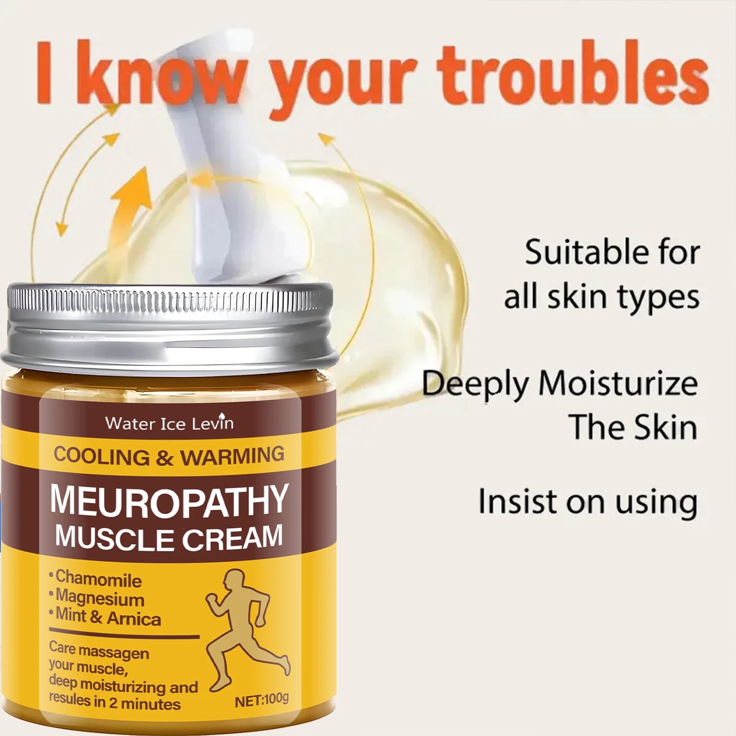 Cooling & Warming Meuropathy Muscle Cream with Chamomile & Magnesium for Neuropathy, Deep Moisturizing Results in 2 Minutes Qme