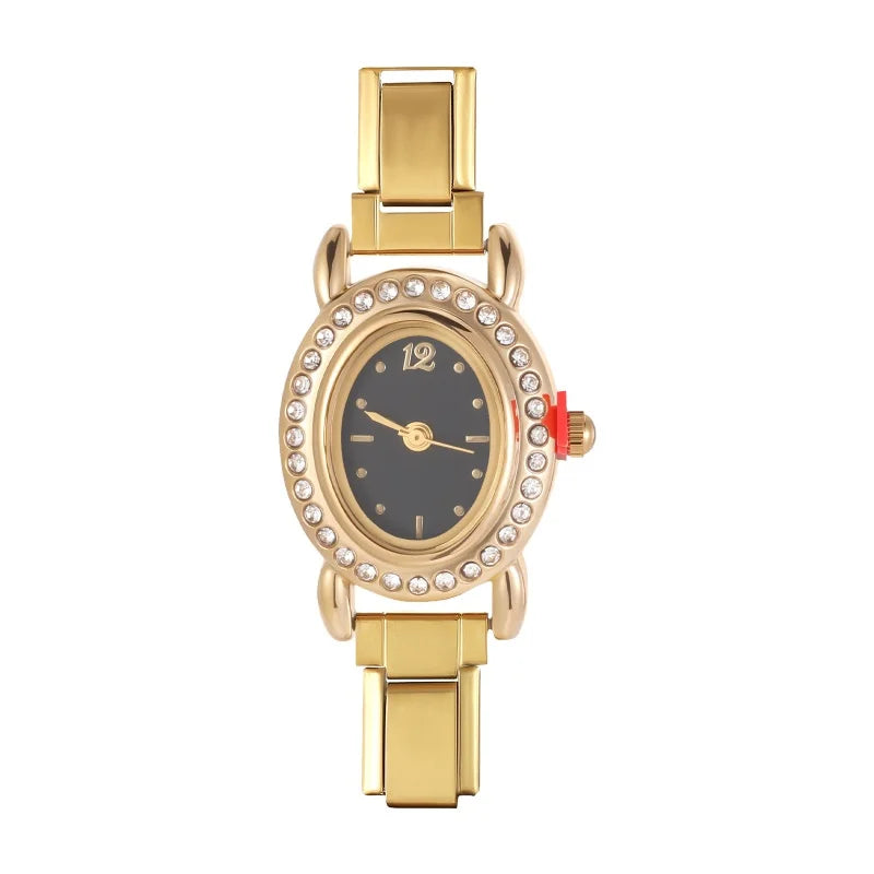 2025New Vintage Oval Inlaid Zircon Stainless Steel Watch Bracelet