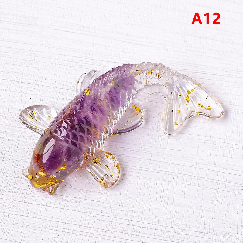 Crystal Stone Gravel Lucky Koi Fish Figurine Resin Mini Quartz Fancy Carp Statue Home Decor Desk Ornament Gift Qme A12