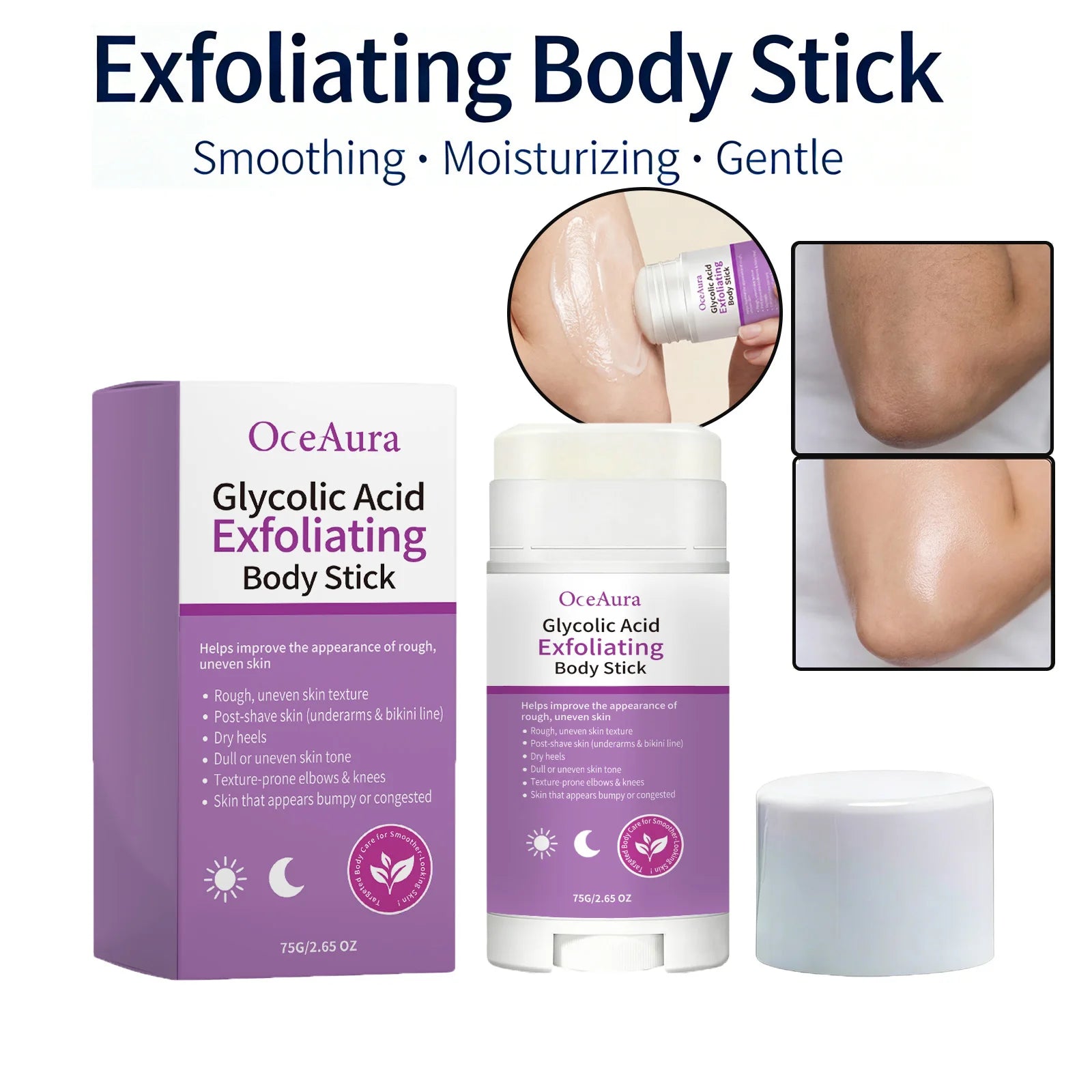 Exfoliating Body Stick Smoothing AHA BHA Shea Butter Moisturizing Skin Softening Body Exfoliator for Dry Skin Dead Skin Remover Qme