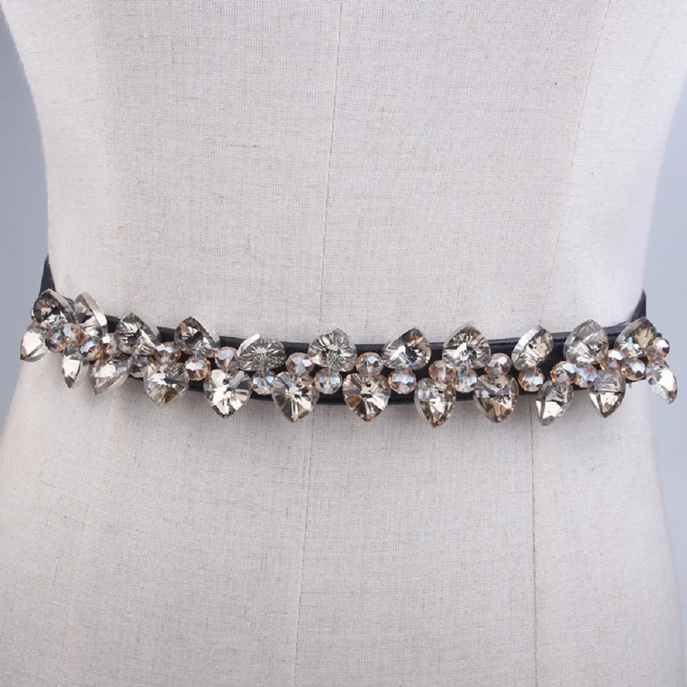 Rhinestone Shine All-match Adjustable Waistband Women Waist Belt Waist Corset Belts Crystal Elastic Belt Elastic Cummerbunds Qme champagne