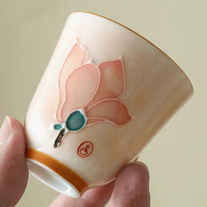 Hand Painted Lotus Pastel Women's Value Master Cup Ceramic Glazed Qme