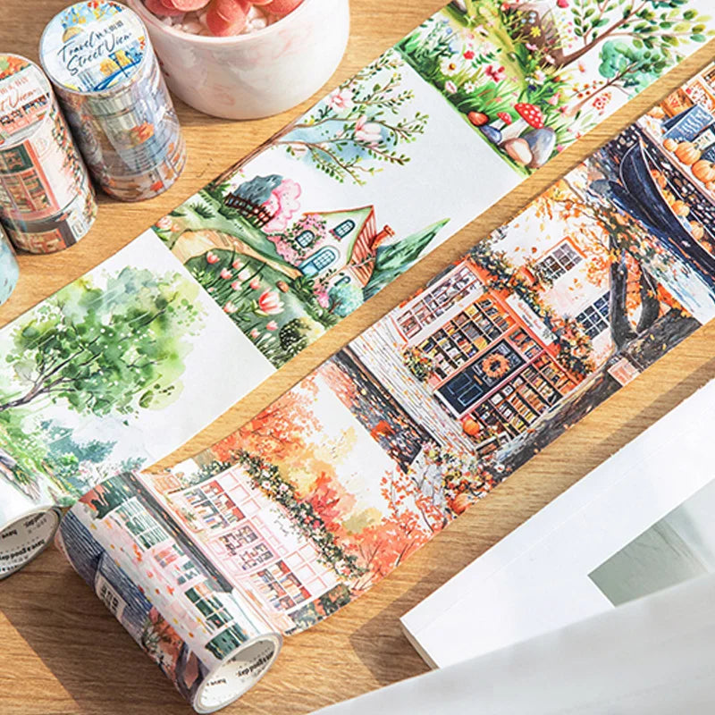Masking Tape 80mm*2m Journey Nature Beauty Street Scape Tape Scrapbook DIY&Handbook Mobile Phone Case Notebook Decoration Qme