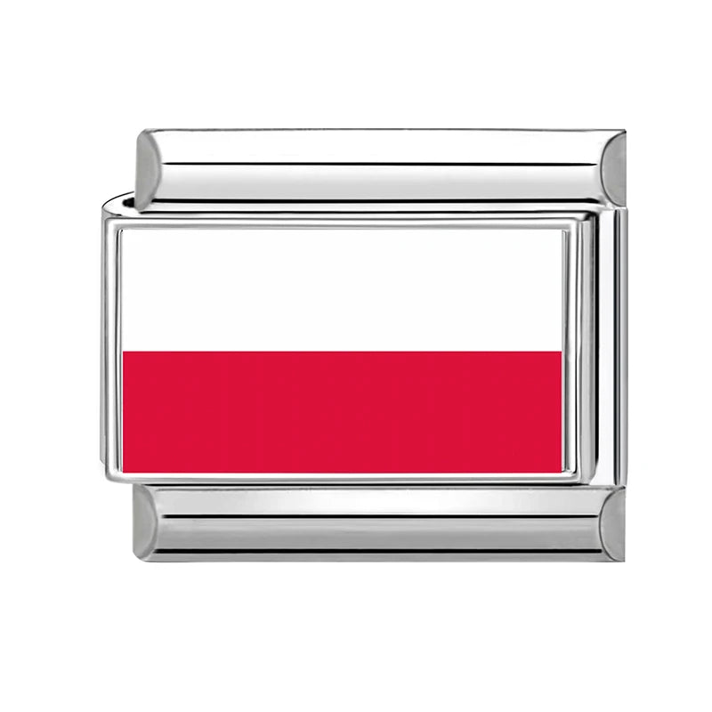 New 2025 Men's Women's Fashion World National Flag Pattern Italian Charm Beads Fit 9mm Bracelet Stainless Steel Making Jewelrys Qme Style 3
