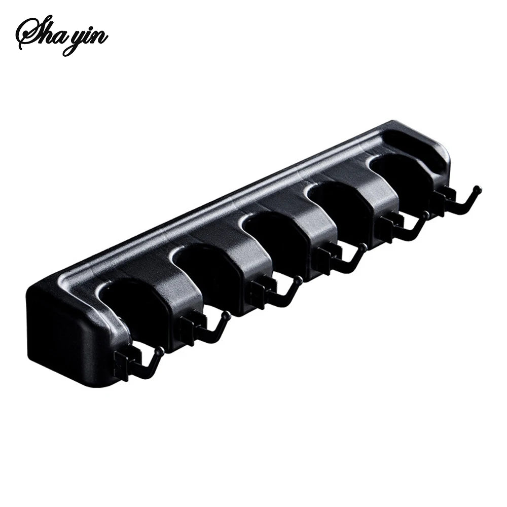 Wall Mounted Mop Holder 3/4 Position Multi-Functional Broom Pendant Shelf Home Kitchen Storage Black Magic Plastic Mop Holder ﻿ Qme Red