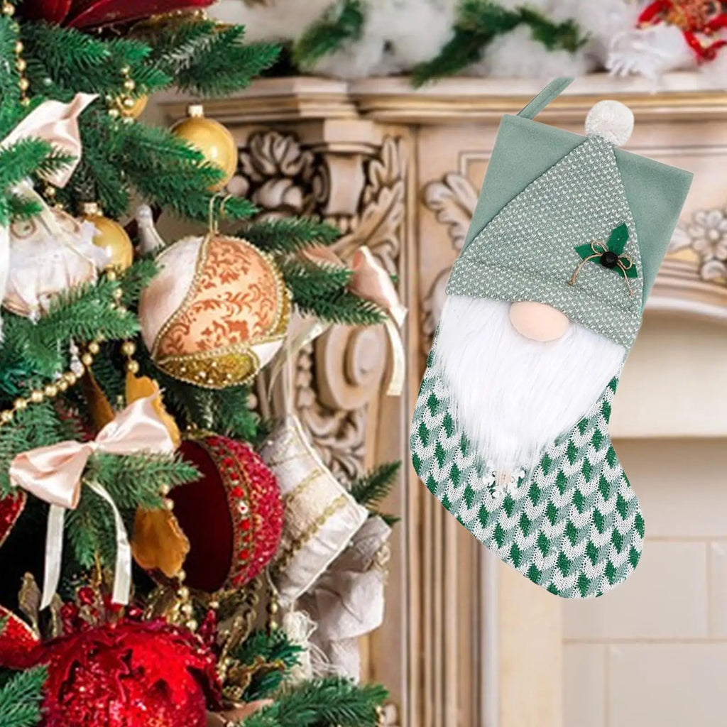 Large Christmas Stockings Hangable Green Decoration Fireplace Party Qme