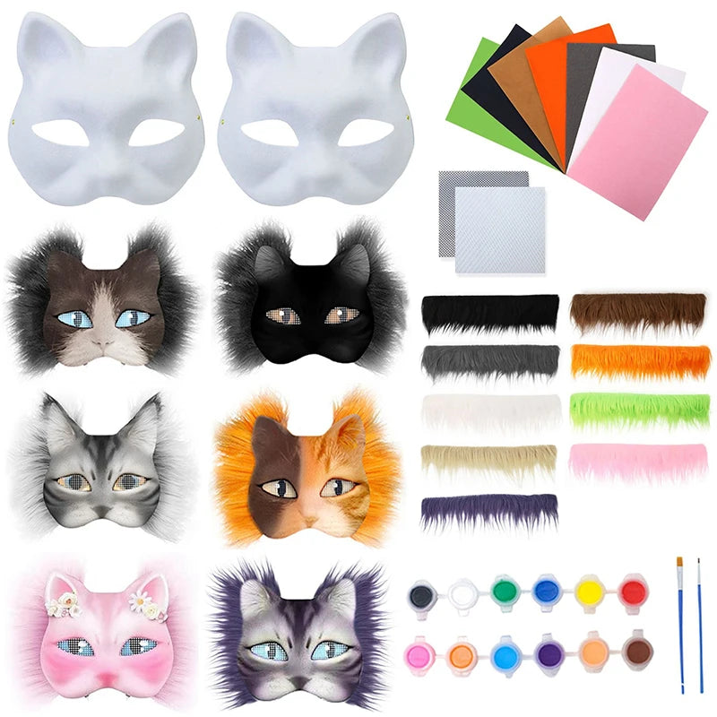 3pcs/set DIY Handmade Graffiti Half Face Therian Mask Set Blank Masks Hand Painted Animal Party Gifts Masquerade Party Qme