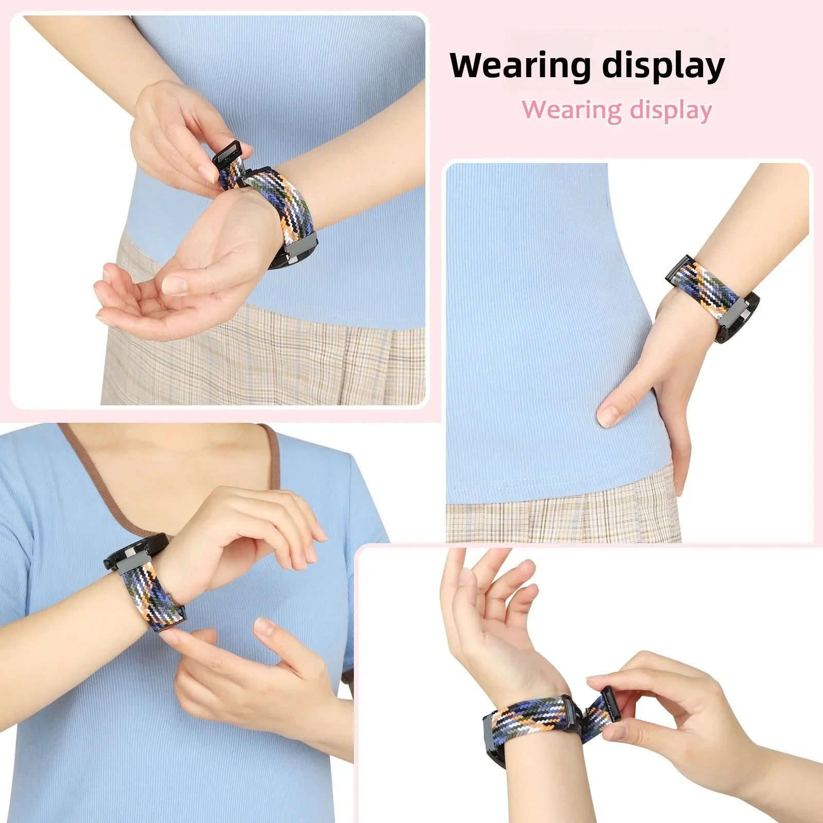 A Adjustable Nylon Braided Watch Strap with Folding Buckle Magnetic Wristband for Samsung Watch 5 6 7 Huawei GT5 GT6 Qme