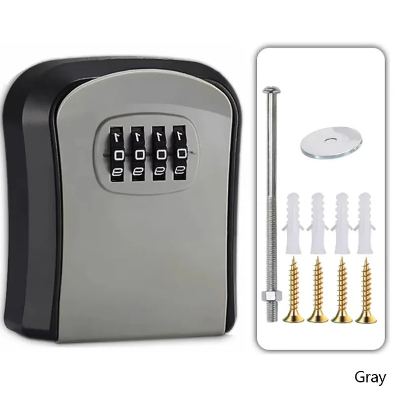 Wall Mount Key Lock Box with 4 Digit Password Code Security Home Office Key Safe Storage Organizer - No Key Required Qme Gray