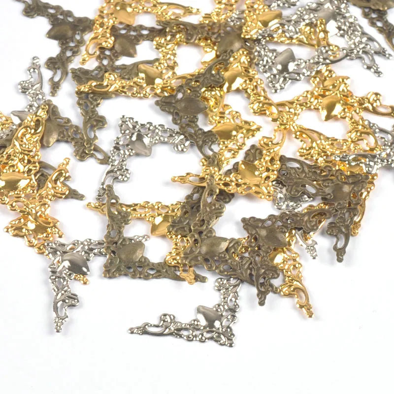 30Pcs Corner Protector Filigree Wraps Metal Crafts Connectors For Jewelry Findings Making Scrapbook DIY Box Album Home Decor Qme