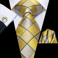 Hi-Tie Men Fashion Necktie Yellow Orange Brown Handkerchief Cufflinks for Tuxedo Accessory Classic Silk Luxury Gift Tie Qme HT-N-0180