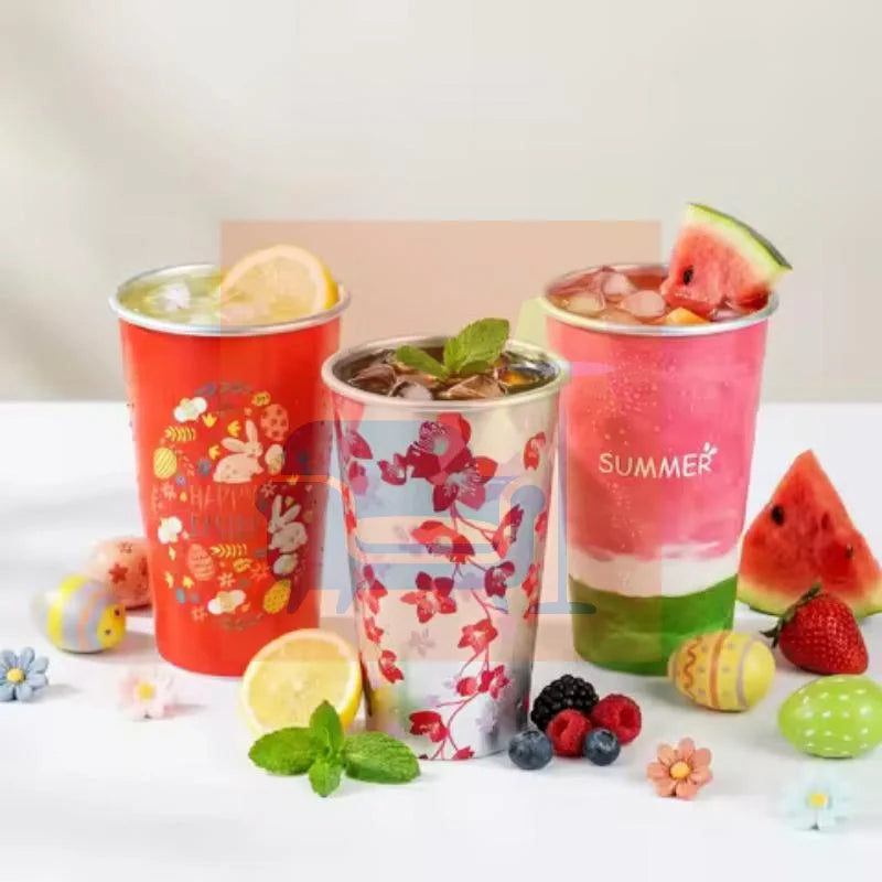 Cherry Blossom Pattern Color Changing Aluminum Cup Anti Fall For Cold Drink Beer Cola Juice Bar Outdoor Home Qme