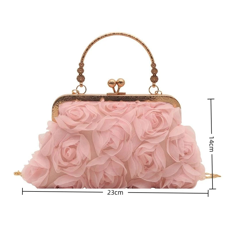 Chiffon 3D Flower Banquet Bag Fashion Evening Bags Luxury Women Chain Qme